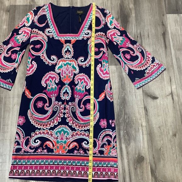 Laundry Shelli Segal Los Angeles multicolored 3/4 bell sleeve dress womens Sz 4 - Picture 6 of 14